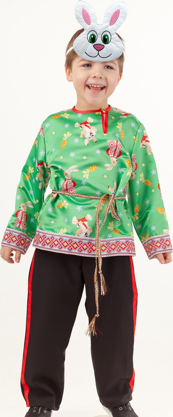 фото Карнавальный костюм Заяц Митенька рубашка, брюки, маска, пояс размер 104-52 Пуговка