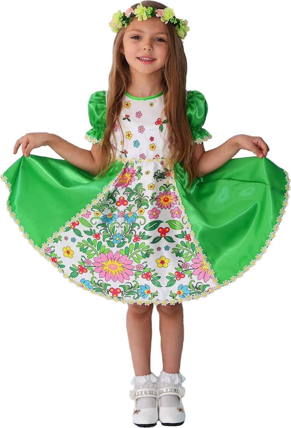 фото Карнавальный костюм Весна ободок, платье размер 134-68 Пуговка