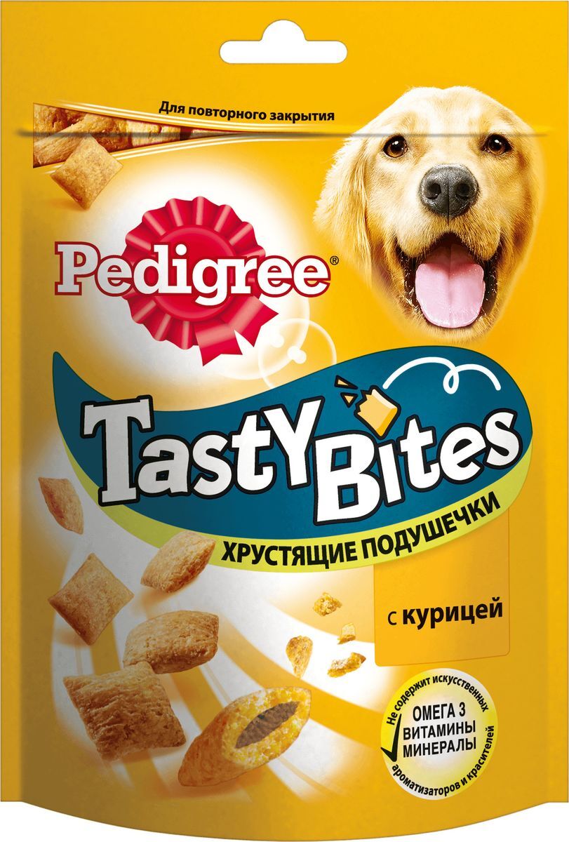 фото Лакомство для взрослых собак Pedigree "Tasty Bites", хрустящие подушечки с курицей, 95 г