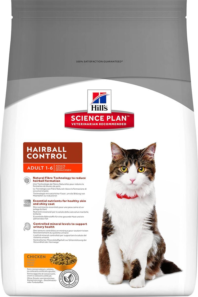 фото Корм сухой Hill's Science Plan Hairball Control для кошек от 1 до 7 лет для выведения шерсти, с курицей, 5 кг