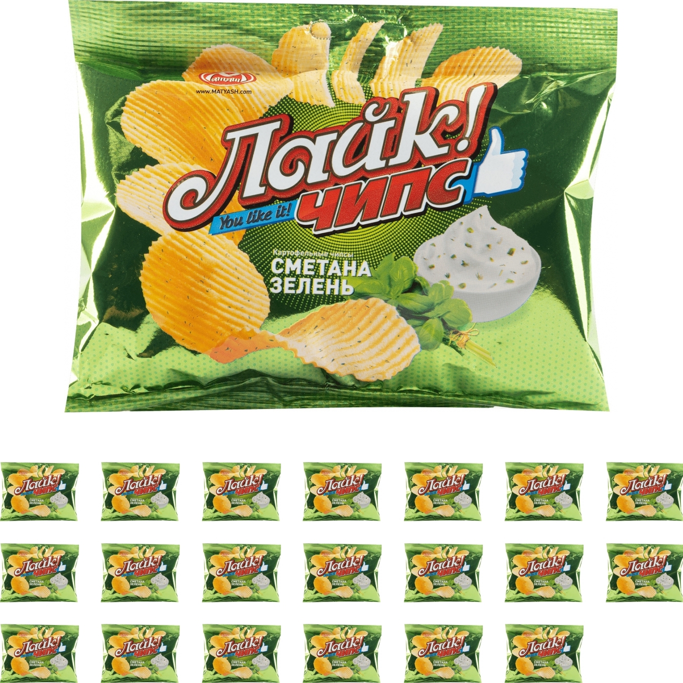 Чипсы Матяш Лайк! Чипс со вкусом сметаны и зелени 20 г (комплект из 30 ...