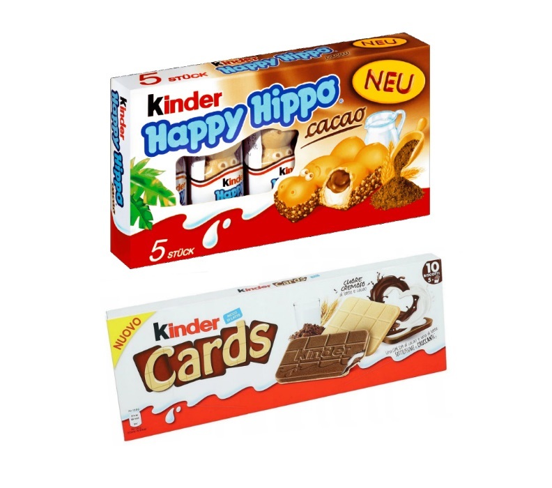 Шоколадно-молочное печенье Kinder Cards и Бисквит Kinder Happy Hippo Cacao (Германия) 