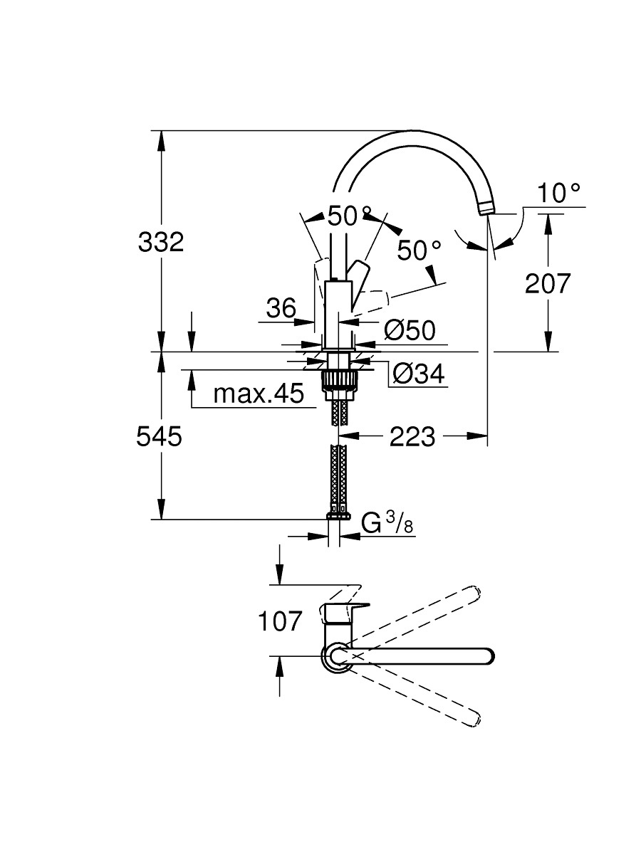 Смеситель для кухни grohe quickfix start с низким выдвижным изливом хром 30531001