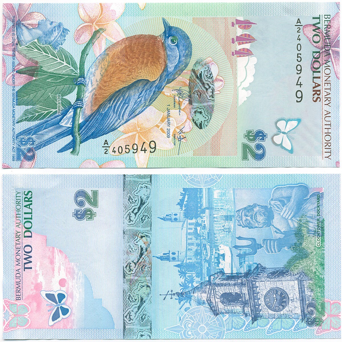 Купюры 2009. Банкноты Бермудских островов. 2 Доллара Бермудских островов 2009 года. Купюры Бермудских островов. 2 Доллара, Бермудские острова (2009г.).