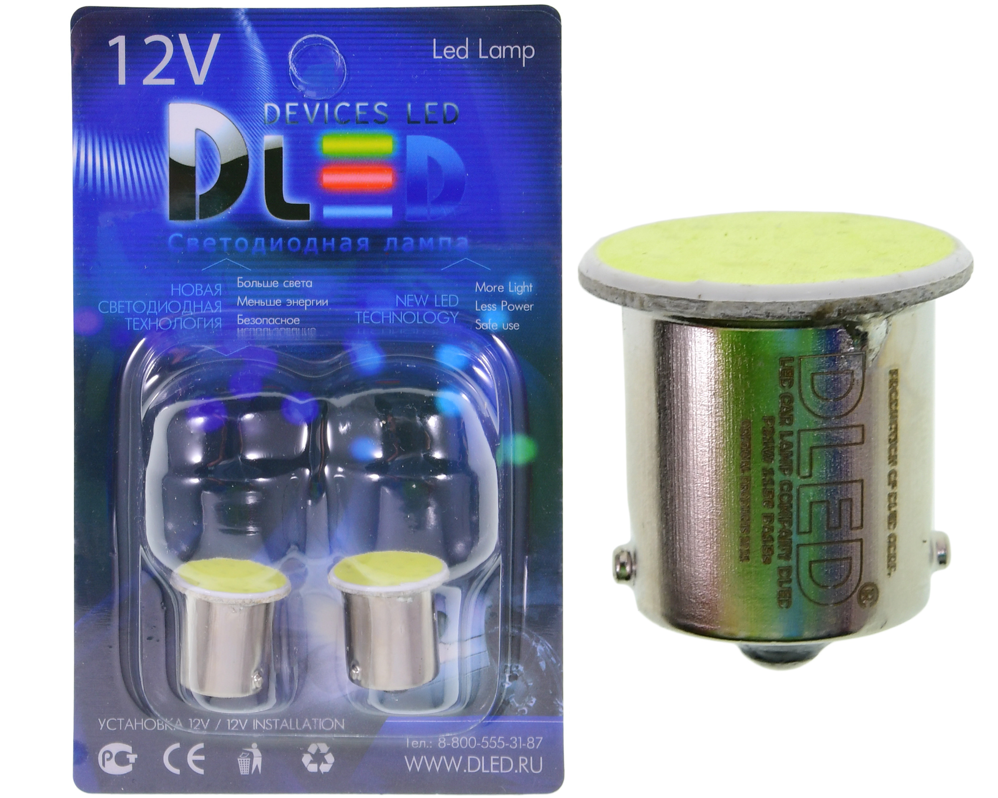 Светодиодные автомобильные лампы 1156 - PY21W - BAU15s - COB LED Бренд DLED Оранжевые (Комплект 2 лампы)