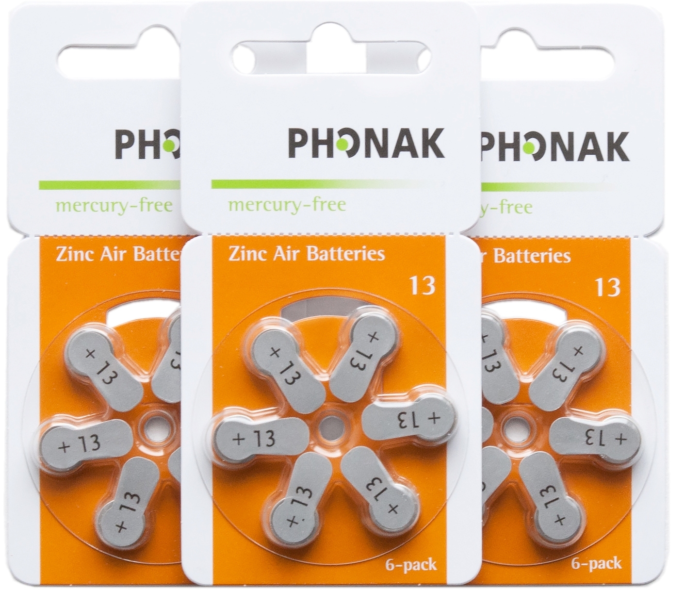 Батарейки Phonak 13 для слухового аппарата, 3 блистера (18 батареек ...