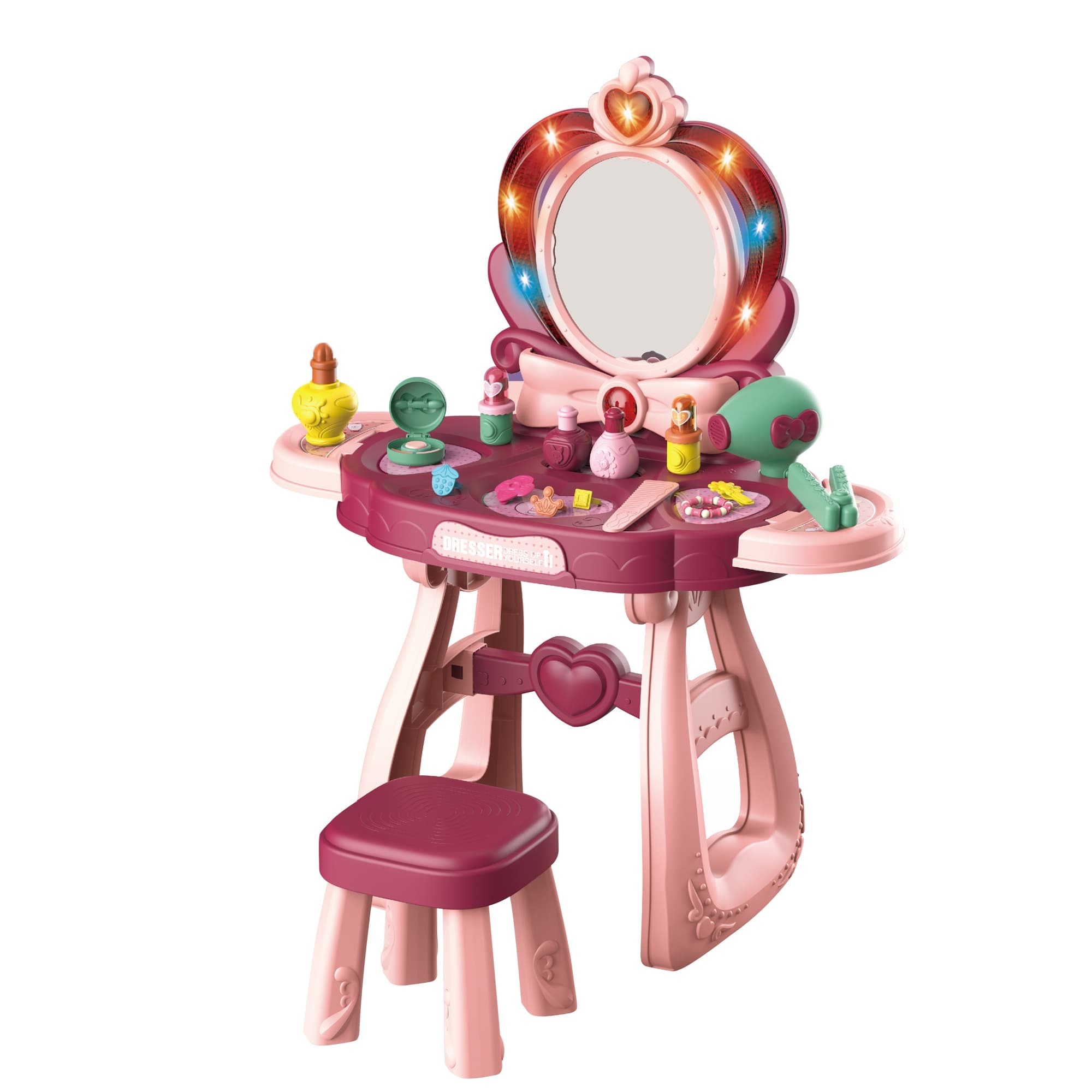 Туалетный столик с зеркалом и стульчиком IQWEEN BC-118 розовый
