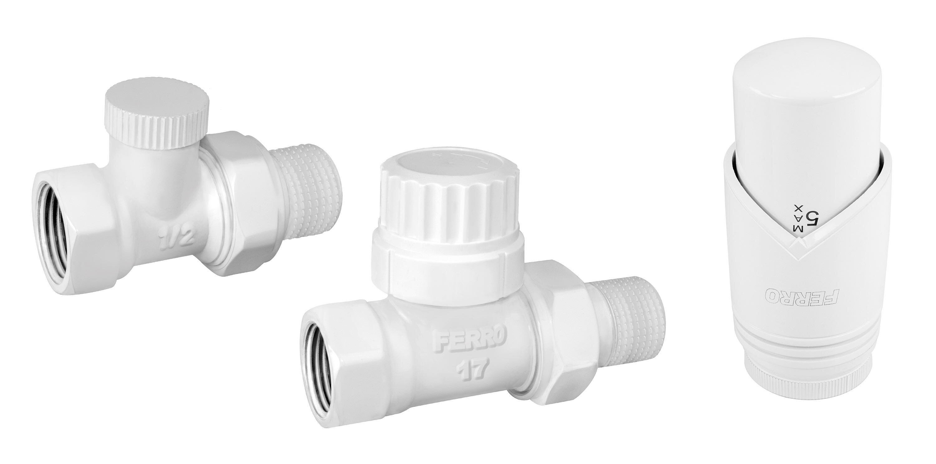 Комплект радиаторный Ferro с термоголовкой GT30, прямой, белый, н.р.1/2 ...