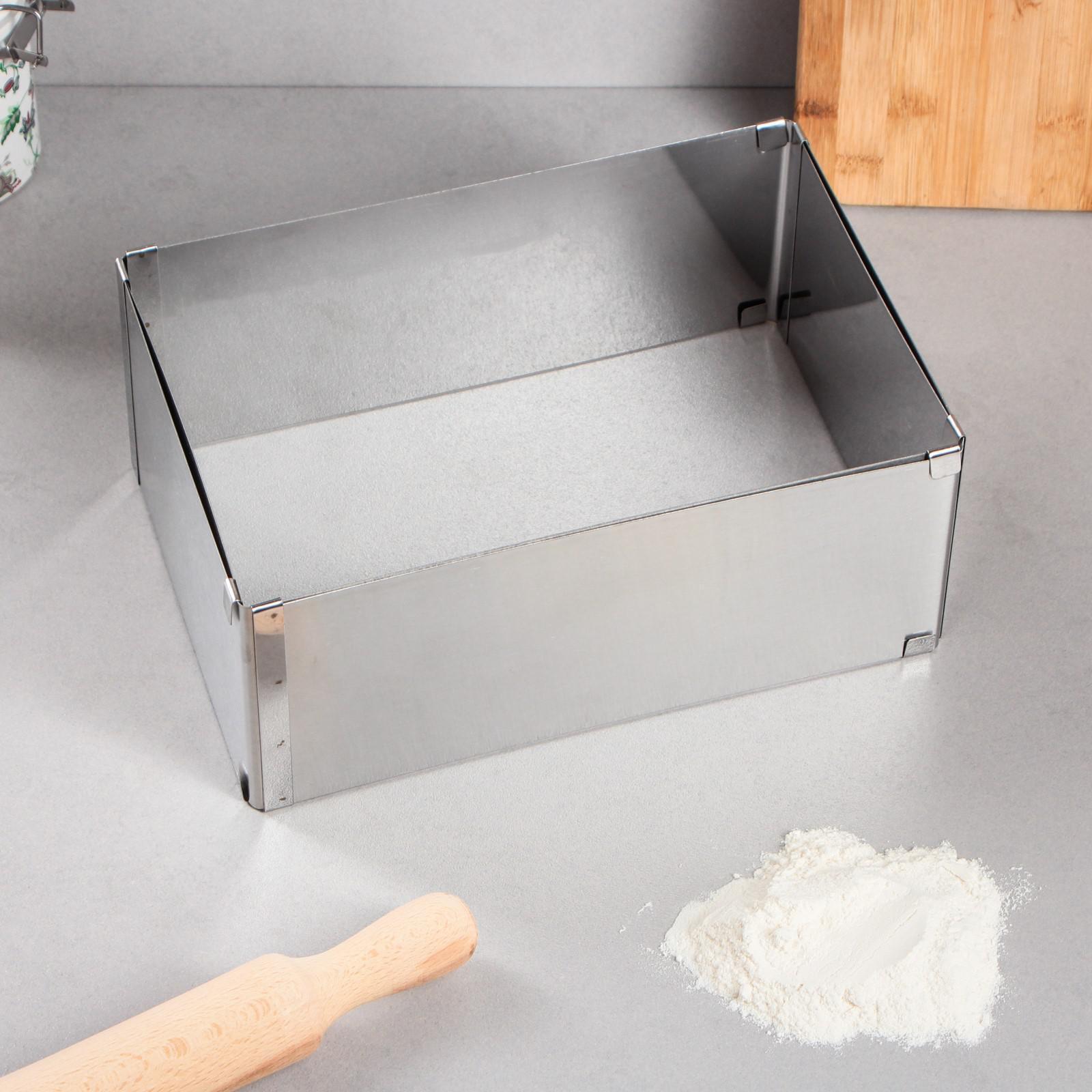 Форма для торта tescoma 623382. Прямоугольная раздвижная форма для выпечки. Прямоугольная раздвижная форма для выпечки. Форма раздвижная для выпечки "прямоугольная", 18х32 - 26х50 х 8,5 см. Форма раздвижная для выпечки "прямоугольная", h-14 см, 18х32 - 26х50 см.