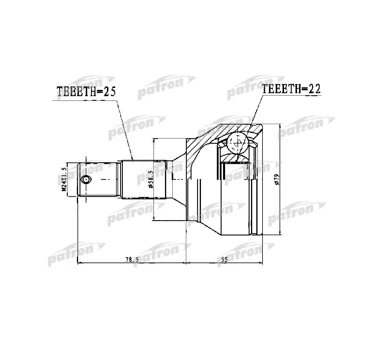 ШРУС наружный 25x585x22 CITROEN C3 PICASSO 14 16 VTI 09- PCV1765