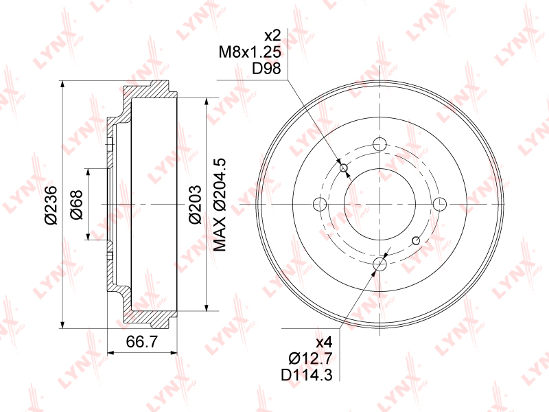 Барабан тормозной (203x43,5) LYNXauto BM-1115. Для: NISSAN НИССАН Almera(Алмера)(N16) 00> / Primera(P11) 99-02