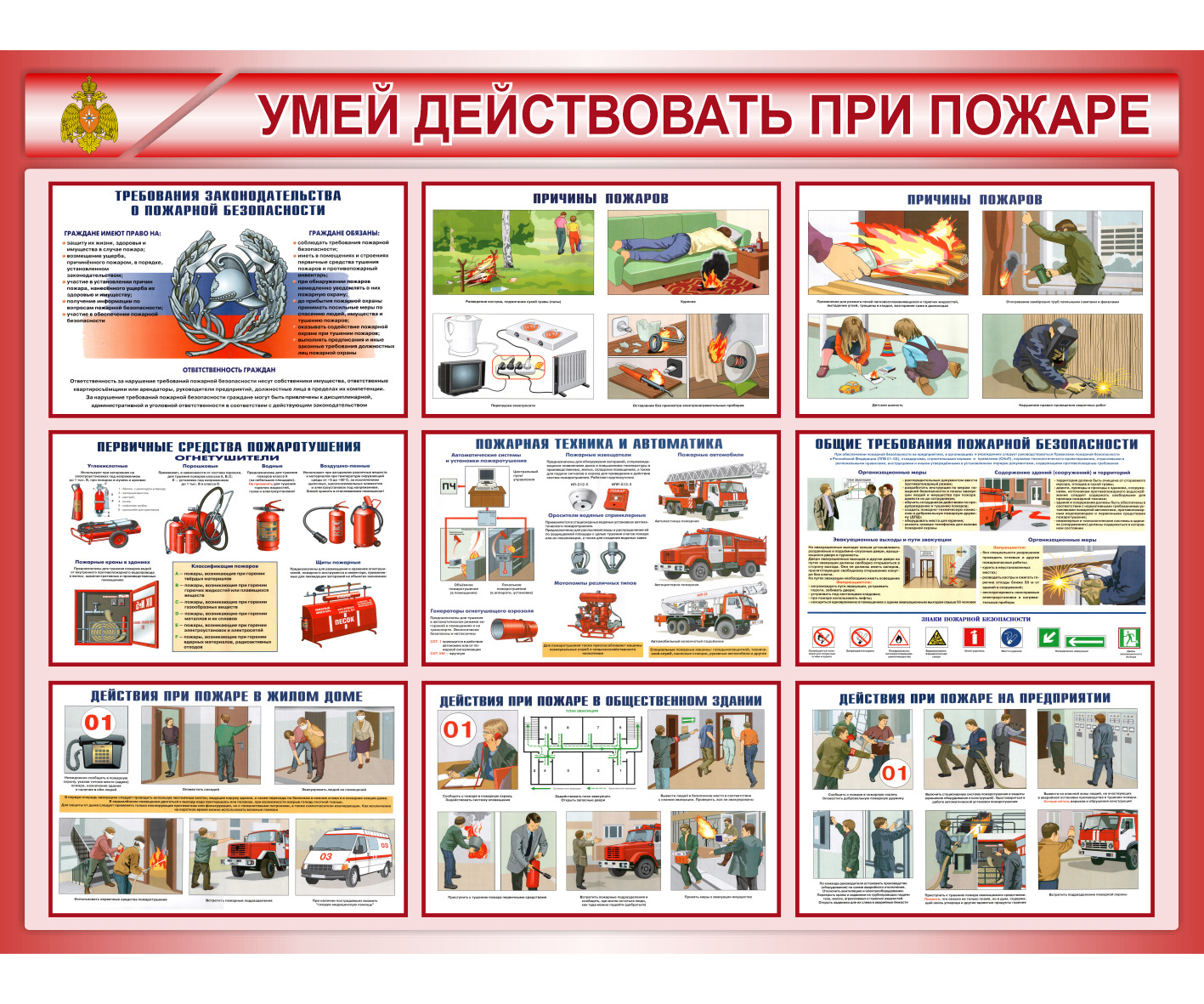 Действия при пожаре картинки для стенда