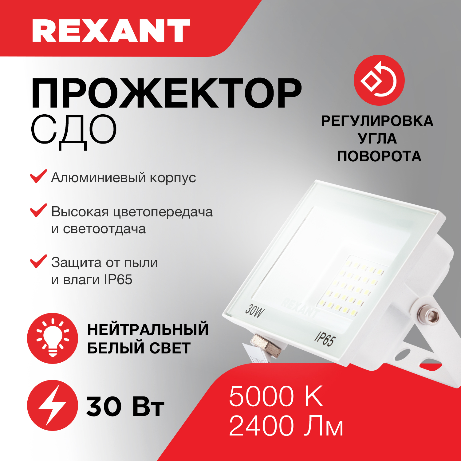 605-025 Прожектор Rexant СДО 30 Вт 2400 лм 5000 k белый корпус. Led прожектор Rexant отзывы. Прожекторы rexant