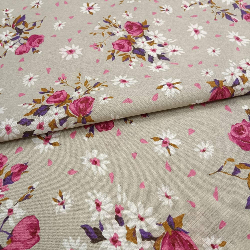 Ткань льняная декоративная. Ткань лен розы. Ткань поливискоза белая с малиновыми цветами. Лен роз. Принтованный лен.