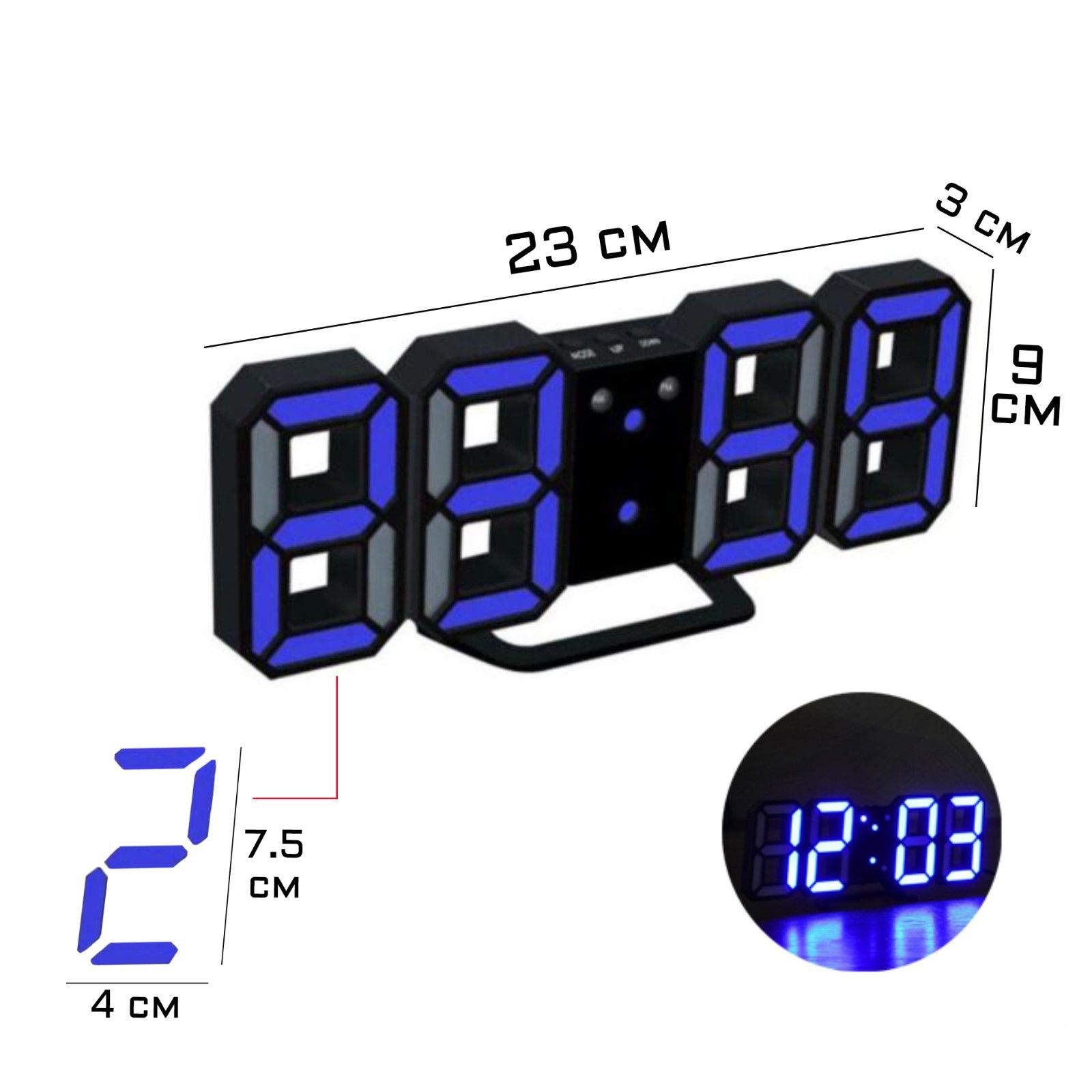 Часы настенные, настольные электронные "Цифры", синяя индикация, 9.5 х 23 см, от USB