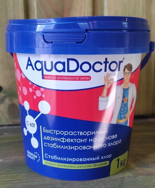 AquaDoctor C-60Т 1 кг. Быстрый хлор для бассейна в таблетках по 20 грамм.