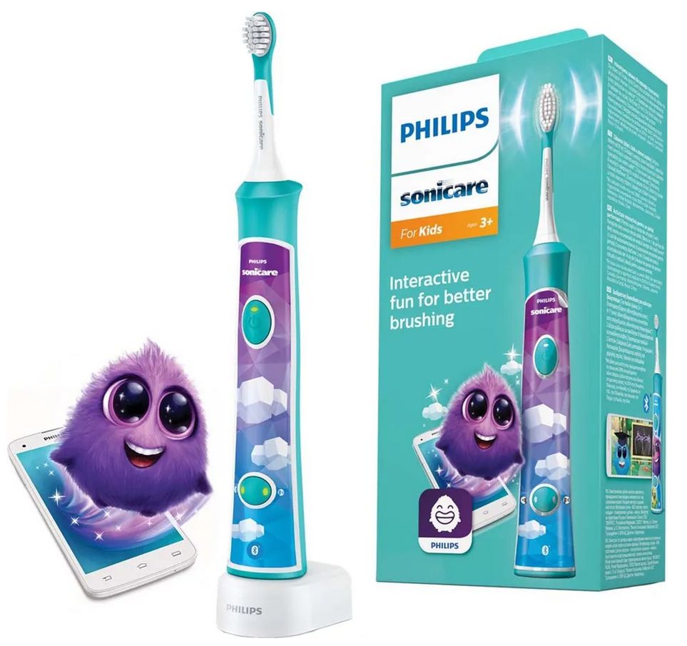 Philips Sonicare Электрическая зубная щетка Philips Sonicare ForKids HX6322/04, голубой, белый, бирюзовый