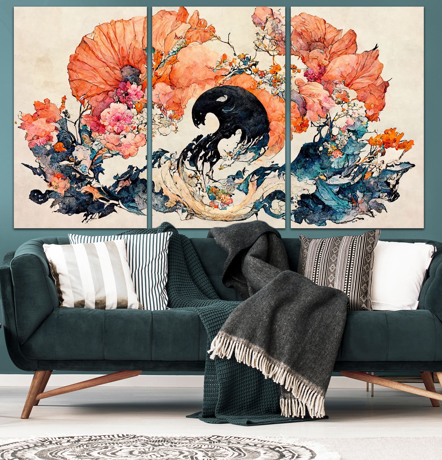 Модульная картина для интерьера на стену "Абстракция - Япония" 100х180см На холсте ТРБ-0265 - купить по низкой цене в интернет-магазине OZON (760169204)