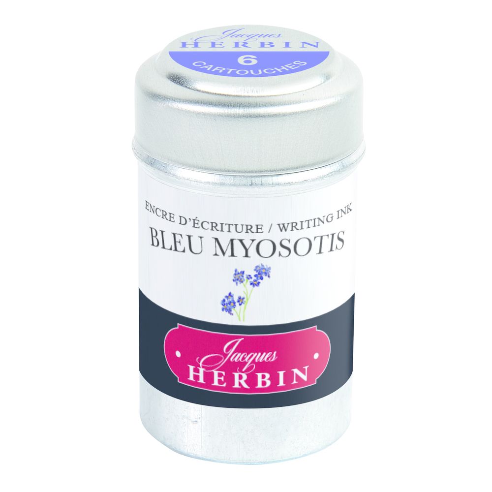 Картриджи для перьевой ручки Herbin, Bleu myosotis Синяя незабудка, 6 шт, международный формат, короткие (international short)