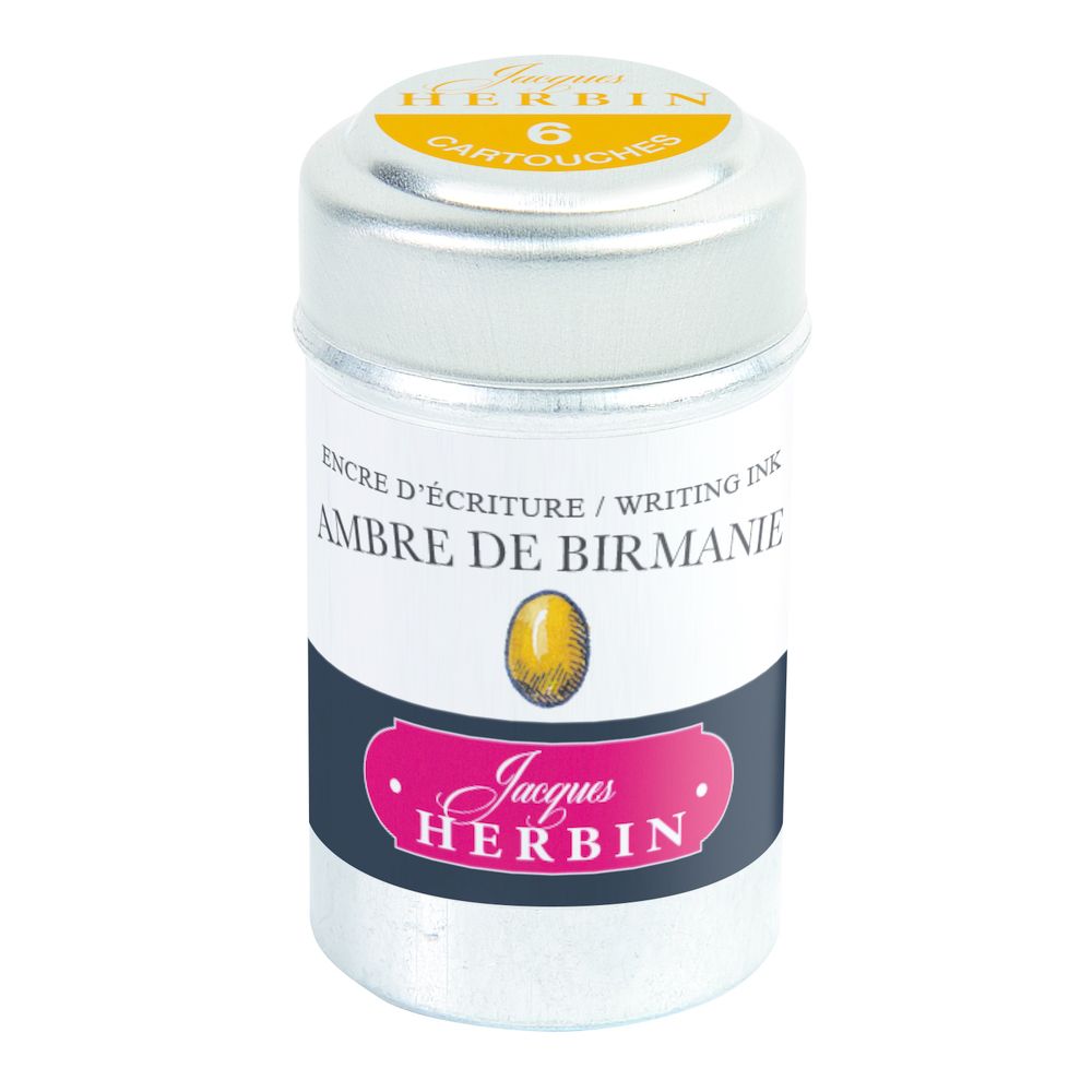 Картриджи для перьевой ручки Herbin, Ambre de Birmanie Бирманский янтарь, 6 шт, международный формат, короткие (international short)