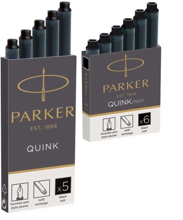 Картриджи Parker, 2 упаковки, черные чернила. Quink Mini + Quink Standard