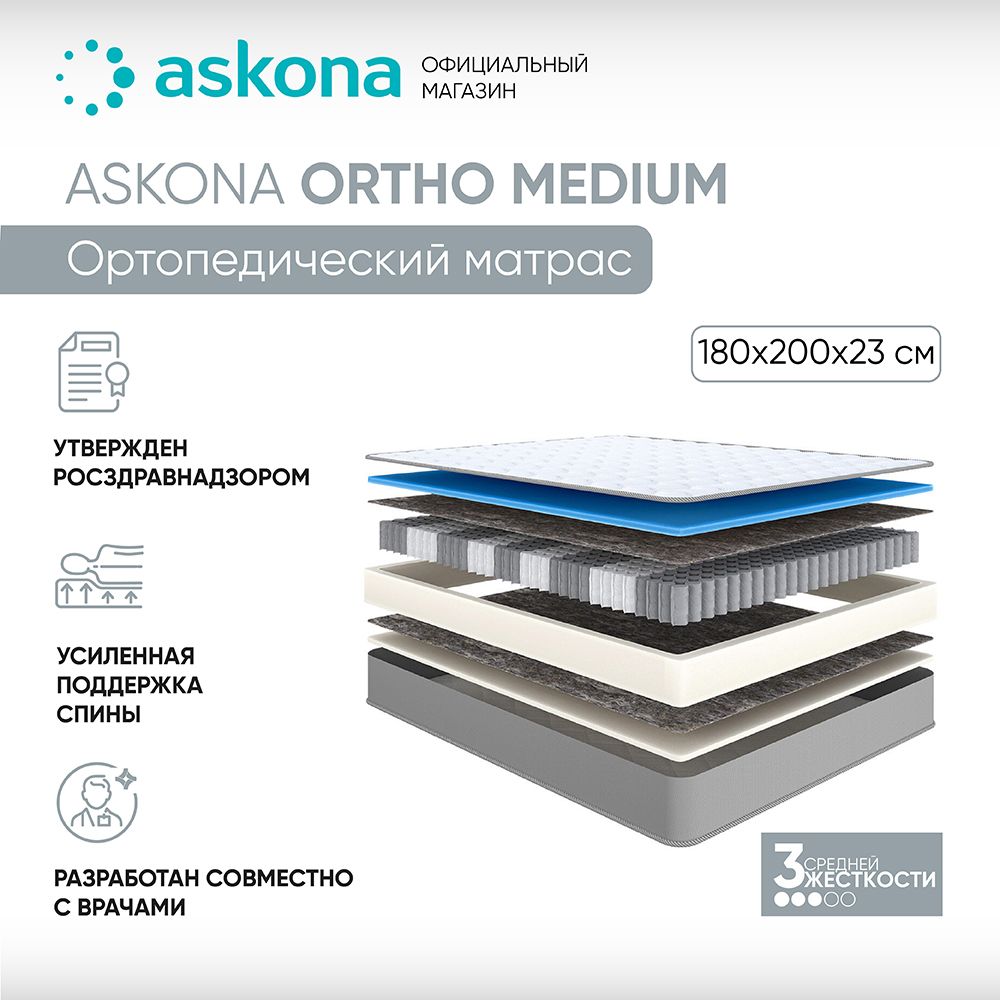 Матрас 200 180 askona ortho medium