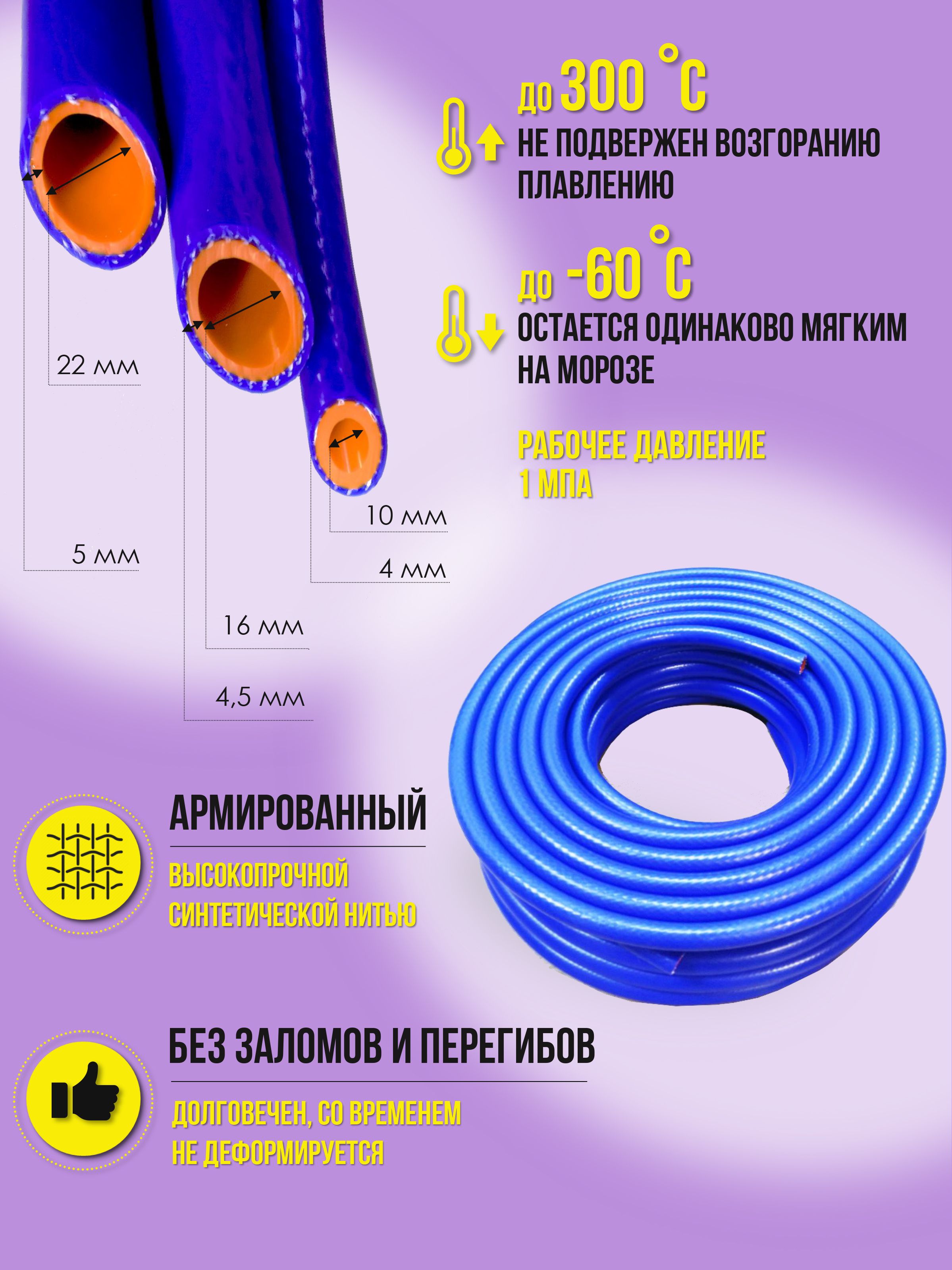 Шланг силиконовый 10мм (отопителя/радиатора) СИНИЙ/ОРАНЖ (2 слоя арм.,  стенка 4мм, 1метр) - арт. УТ000000651 - купить по выгодной цене в  интернет-магазине OZON (659071109)
