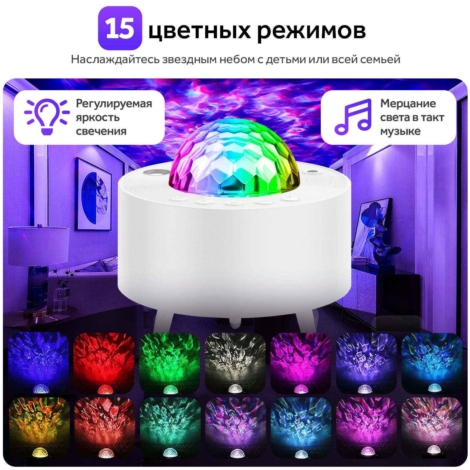 Инструкция на русском языке music starry projector