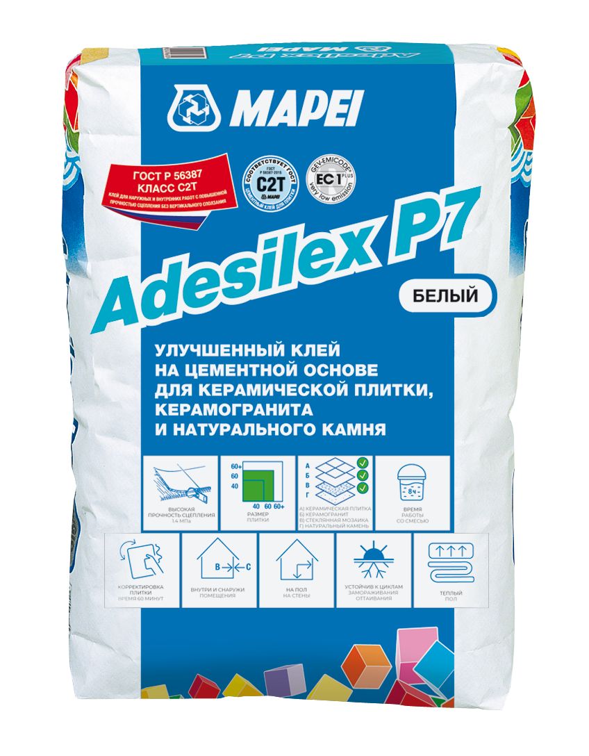 Mapei Adesilex P7/Мапей Адесилекс П7, 25 кг,Белый,клей для плитки,керамогранита и камня