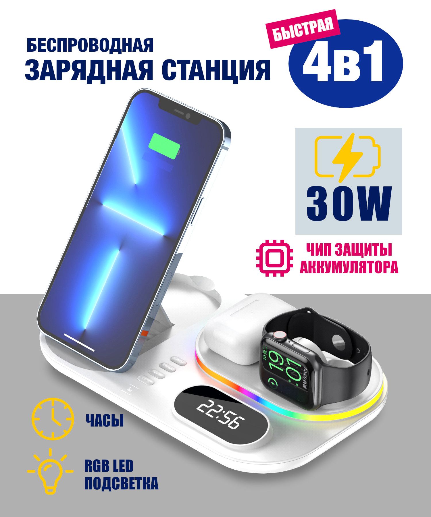 Беспроводное зарядное устройство LEDCUBE A061.., 30 Вт, Quick Charge 3.0 -  купить по выгодной цене в интернет-магазине OZON (1105073805)