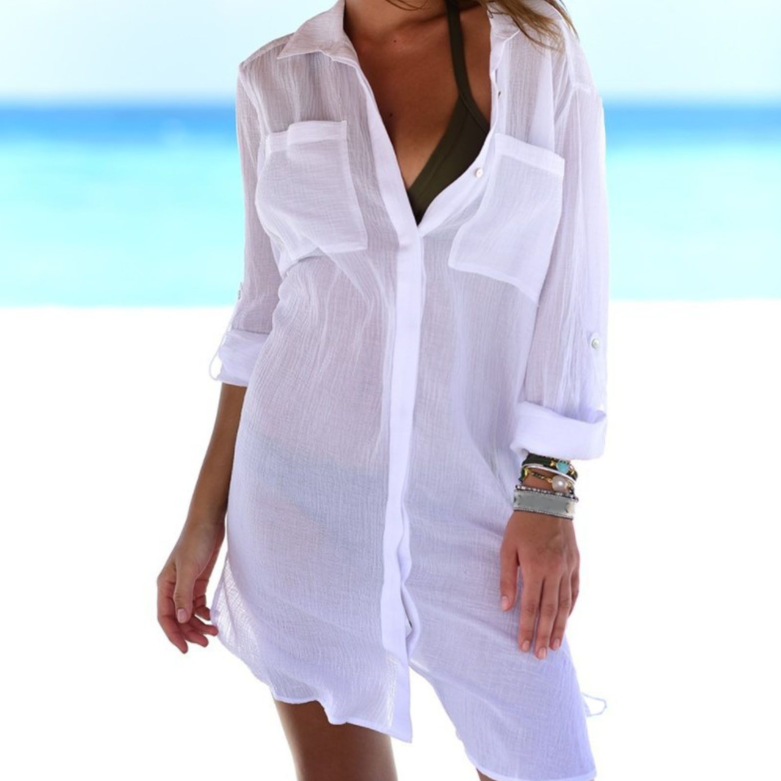 Летняя белая рубашка женская для отдыха фото