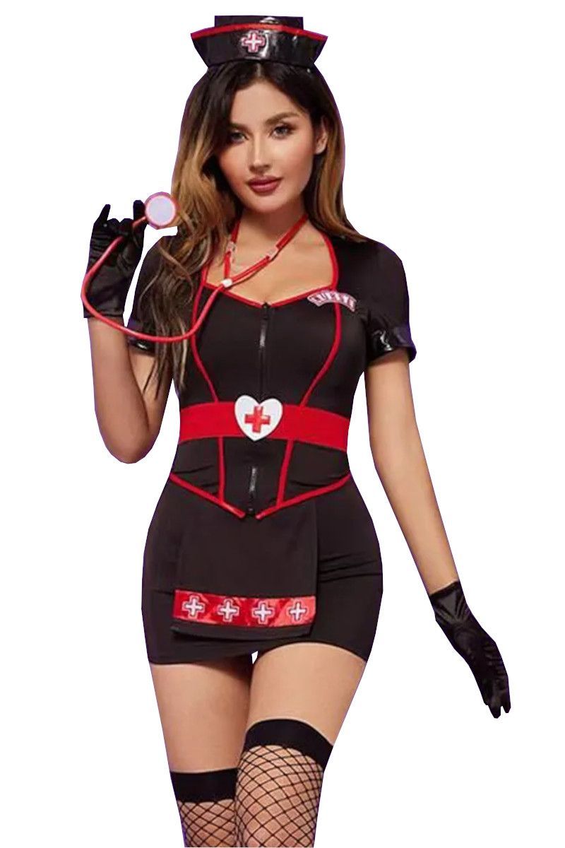 Медсестры черные чулки. Le Frivole костюм медсестры. Костюм секретарши для ролевых игр. Ролевой костюм медсестры черная.