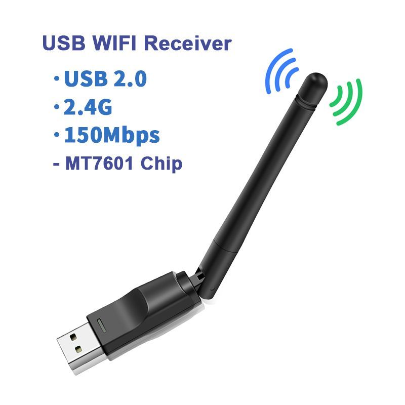 Wi-Fi-адаптерMT7601MiniUSBWiFiадаптер150Мбит/сБеспроводнаясетеваякартаWi-FiприемникдляПКНастольныйноутбук2,4ГГцтелеприставкаIPTV