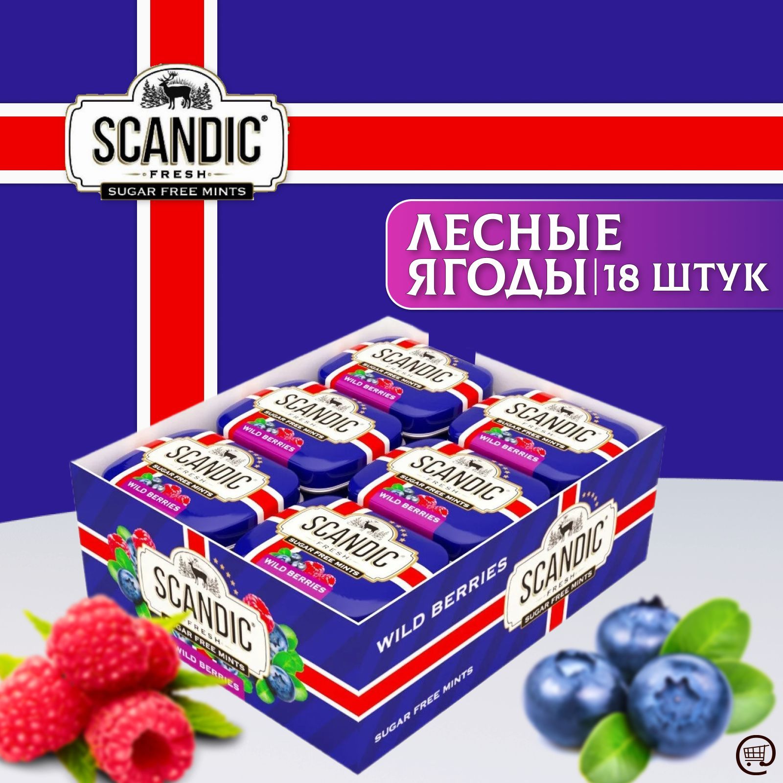 Освежающие конфеты СКАНДИК Лесные Ягоды 18 шт. по 14г., SCANDIC WILD  BERRIES, Без Сахара, Драже