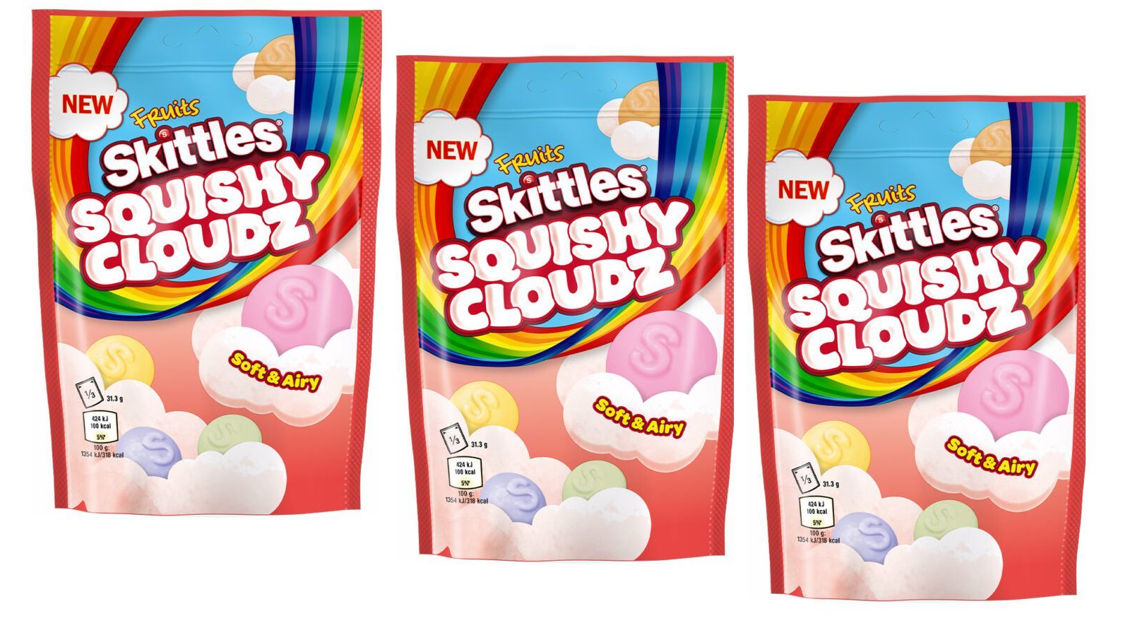 Жевательные конфеты Skittles SQUISHY CLOUDZ (Fruits) ( 3 уп.х 94 гр), Германия.