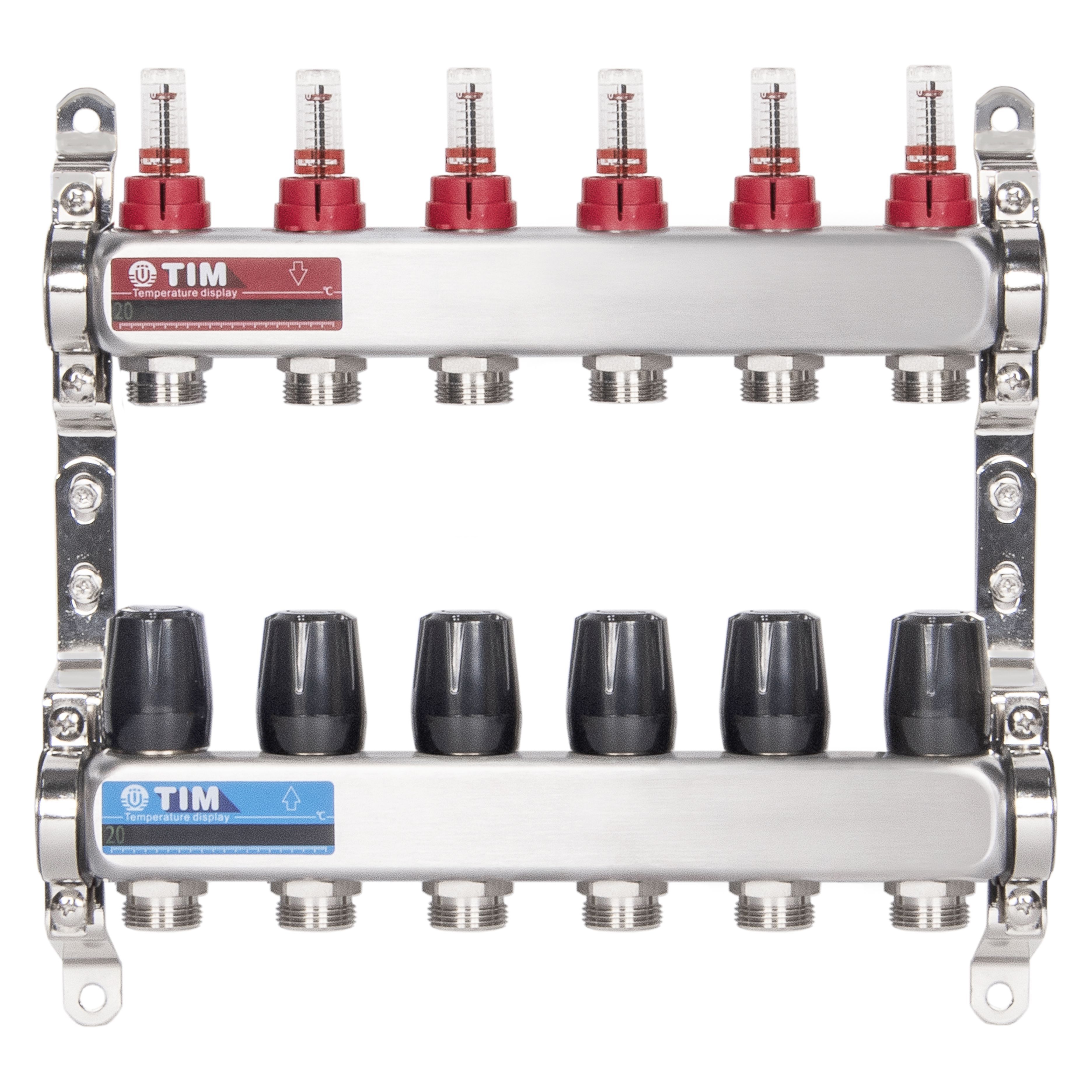 Коллекторная группа 6 контуров с расходомерами 1" * 3/4" E, нерж. сталь, TIM, KDS5006