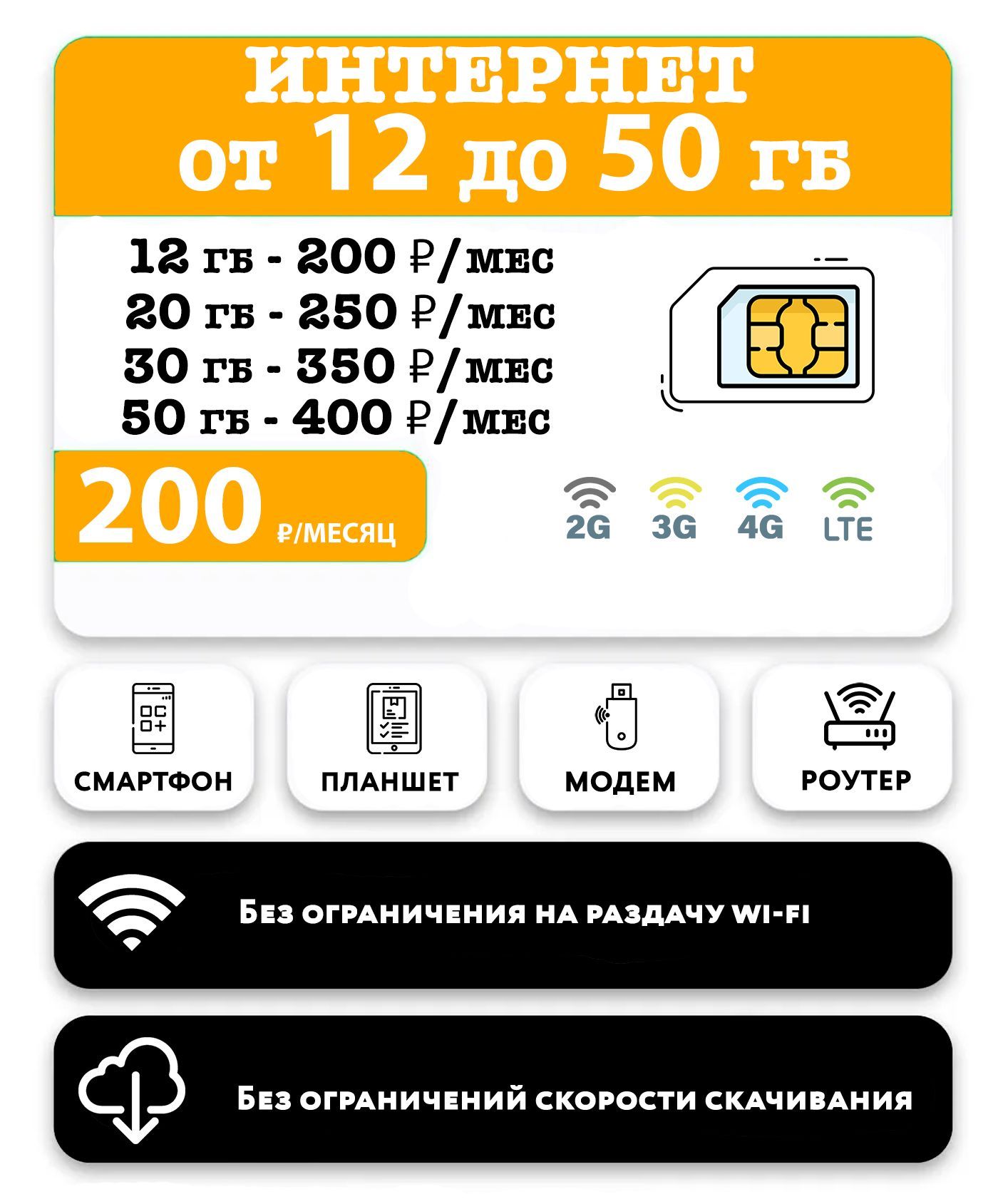 WHYFLY SIM-карта с интернетом 3G/4G/LTE + пакеты от 200 руб/мес (смартфоны,  модемы, роутеры, планшеты) + в тариф включены раздача/торренты (Россия)  (Вся Россия) - купить с доставкой по выгодным ценам в интернет-магазине  OZON (