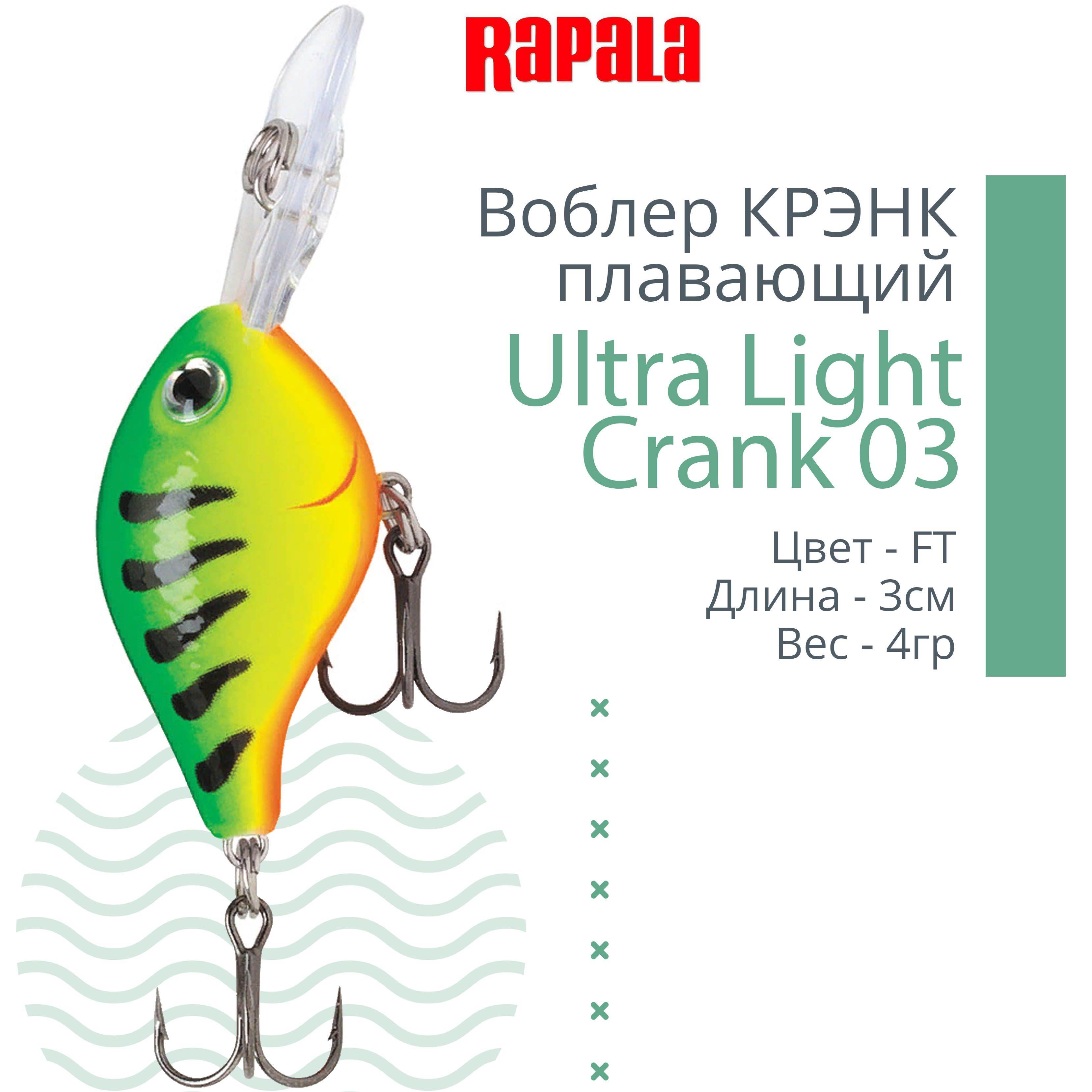 ВоблердлярыбалкиRAPALAUltraLightCrank03,3см,4гр,цветFT,плавающий