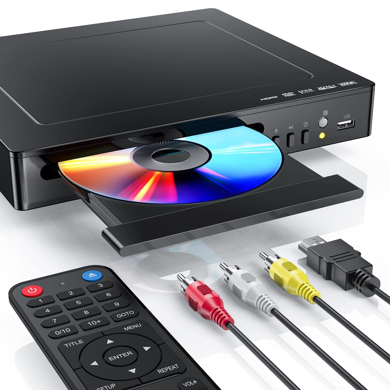 DVD-плеерHDMITV,простойпроигрывательдляпожилыхлюдей,воспроизведениеполнойзоны,домашнийстереопроигрывателькомпакт-дисков,черный