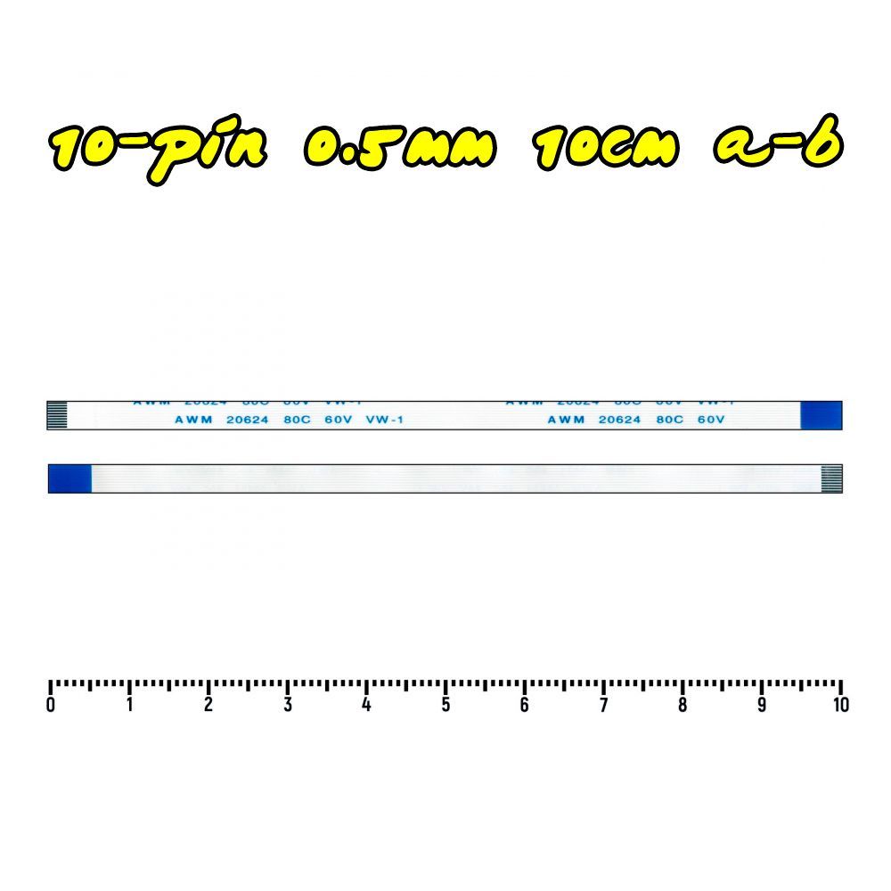 ШлейфFFC10-pinШаг0.5mmДлина10cmТипA-B(обратный)AWM2062480C60VVW-1