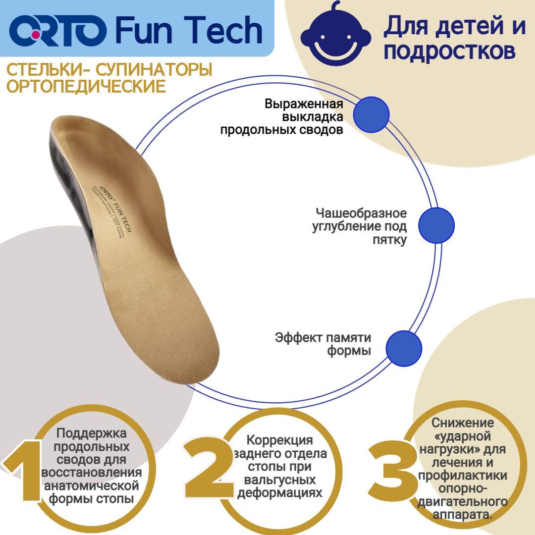 Стельки ортопедические детские при вальгусе плоскостопии карскасные Orto Fun Tech