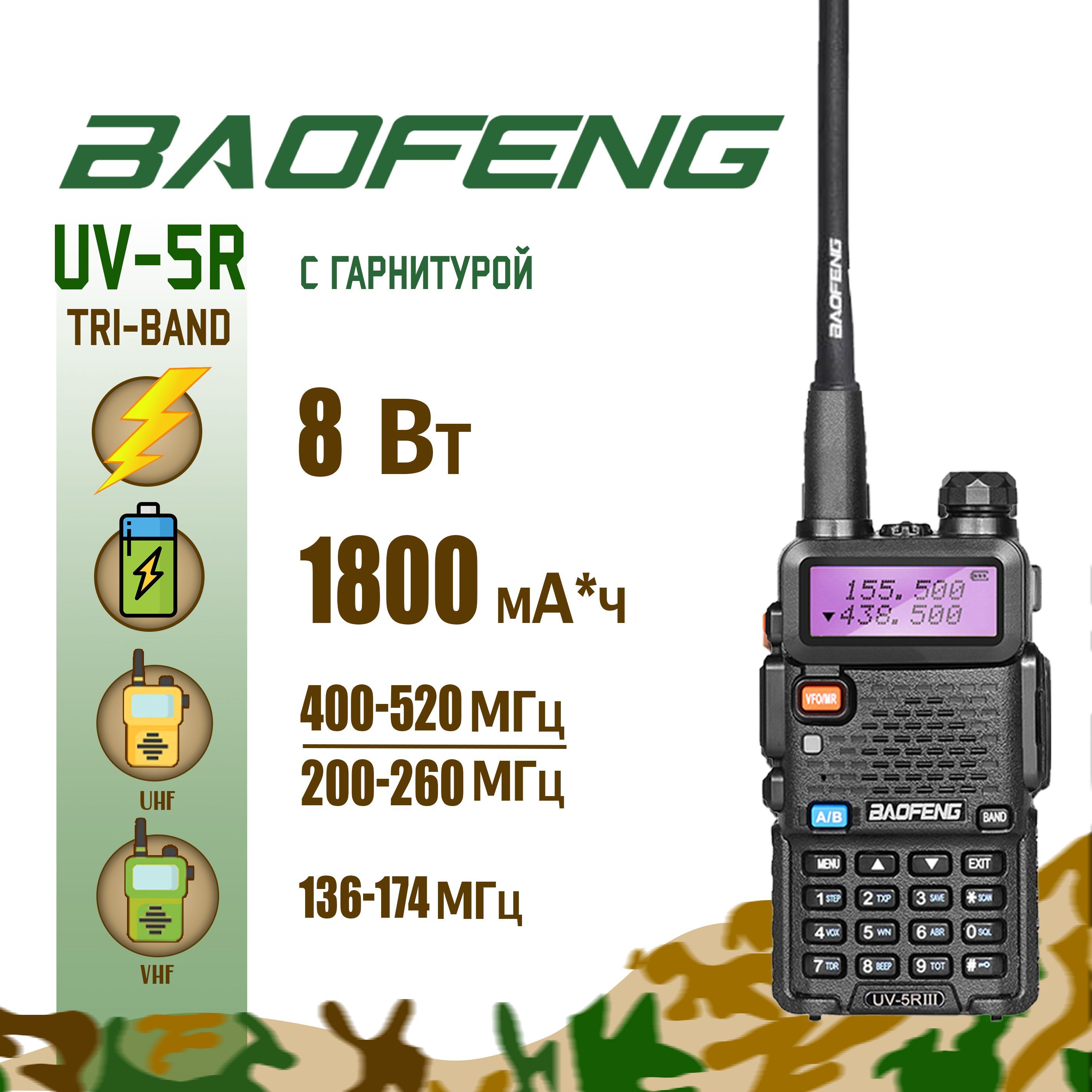 Радиостанция Baofeng UV-5R Tri-Band, 128 каналов - купить по доступным  ценам в интернет-магазине OZON (1042249762)