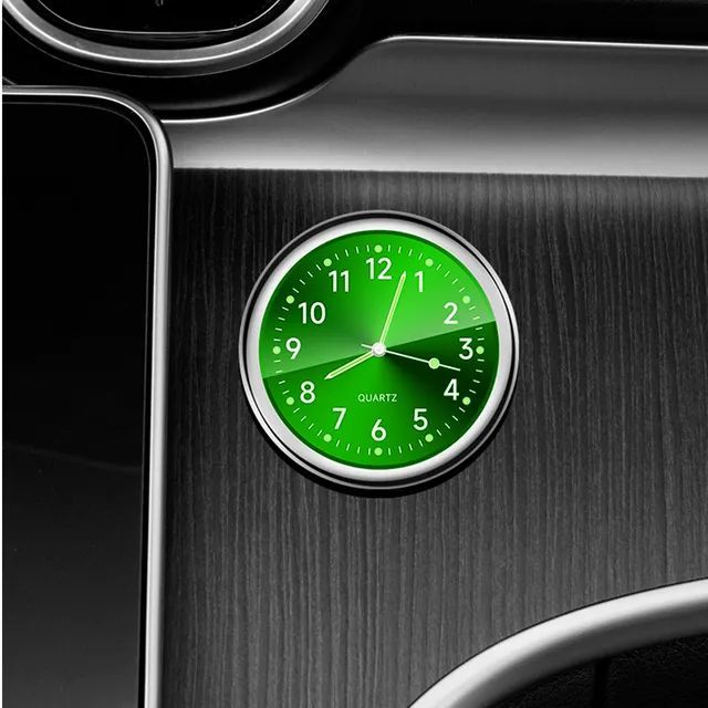 ЧасыавтомобильныеQ40круглые,зеленыйциферблат,корпуссеребро