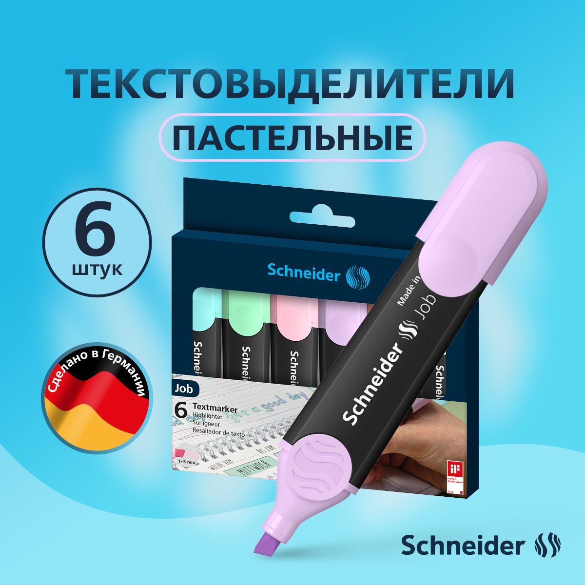 Schneider 115098 Job Pastel Highlighters Textmarker, 4-Color Set