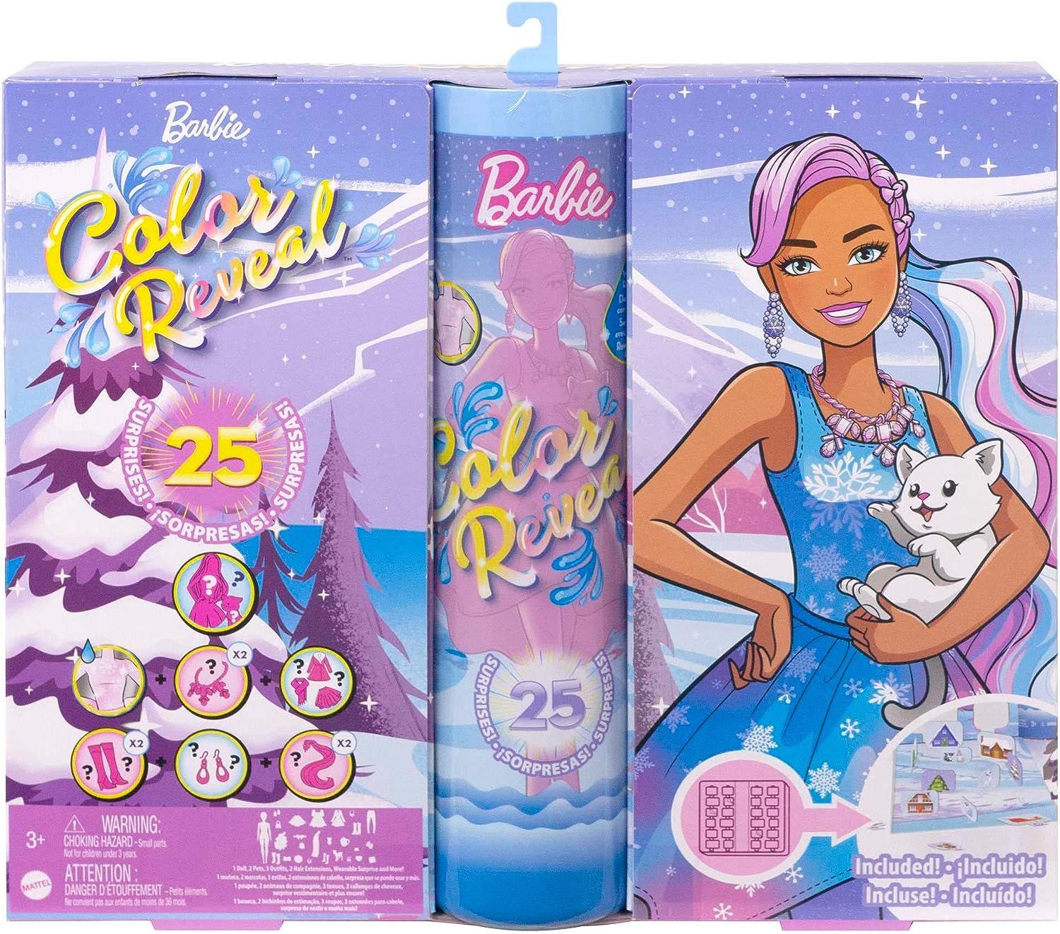 Barbie Color Reveal Advent Calendar 1 Color Reveal Doll 3 Pets OZON 1267933708