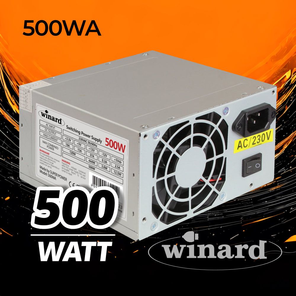 Блок питания Winard 500W (500WA) ATX, 8cm fan, 20+4pin CPU (4), 3*SATA, 3*IDE, Industrial packing