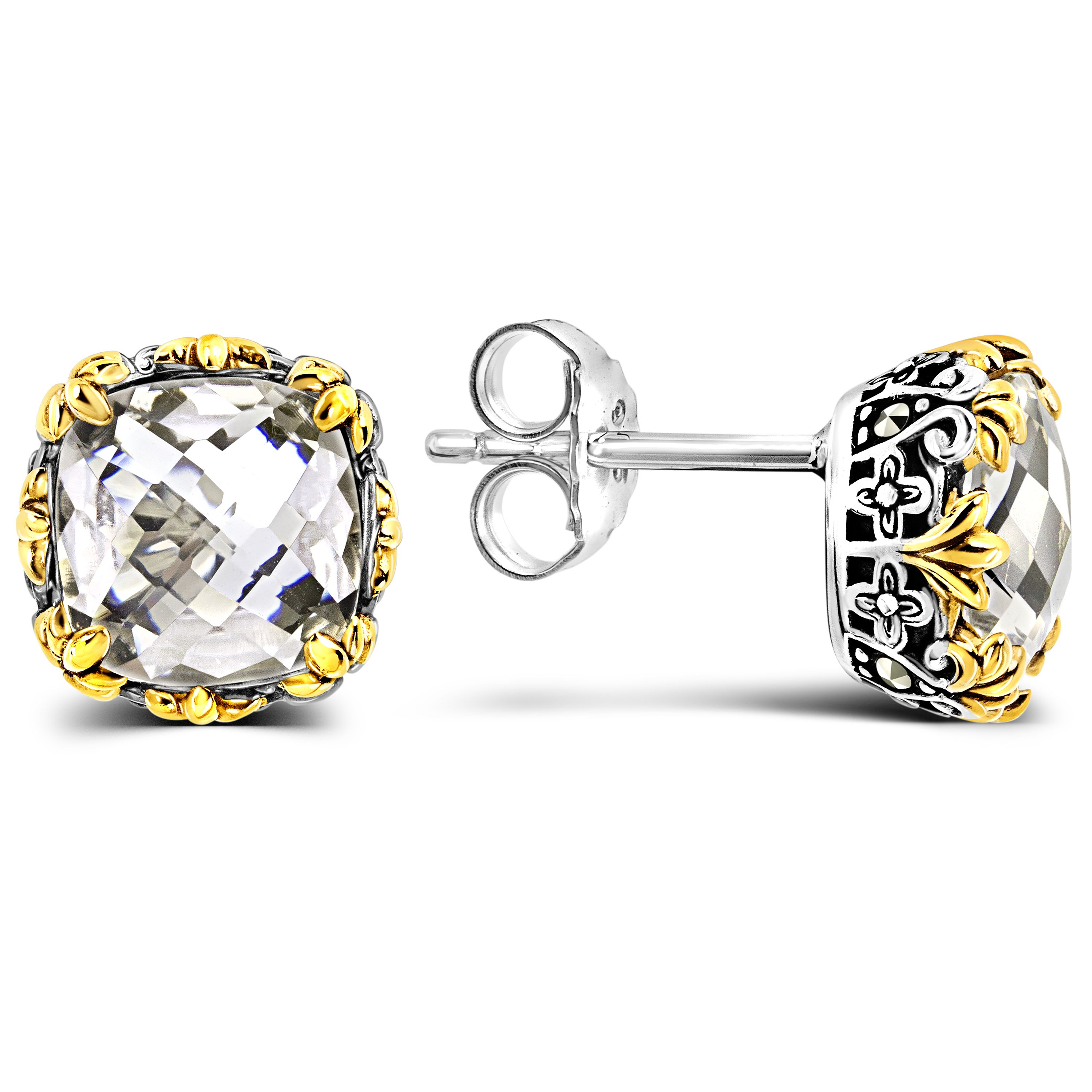 золотые пусеты с горным хрусталем. пусеты с дымчатым кварцем. пусеты с горным хрусталем. серьги-пусеты красная пресня. серебряные серьги alexandre vassiliev.