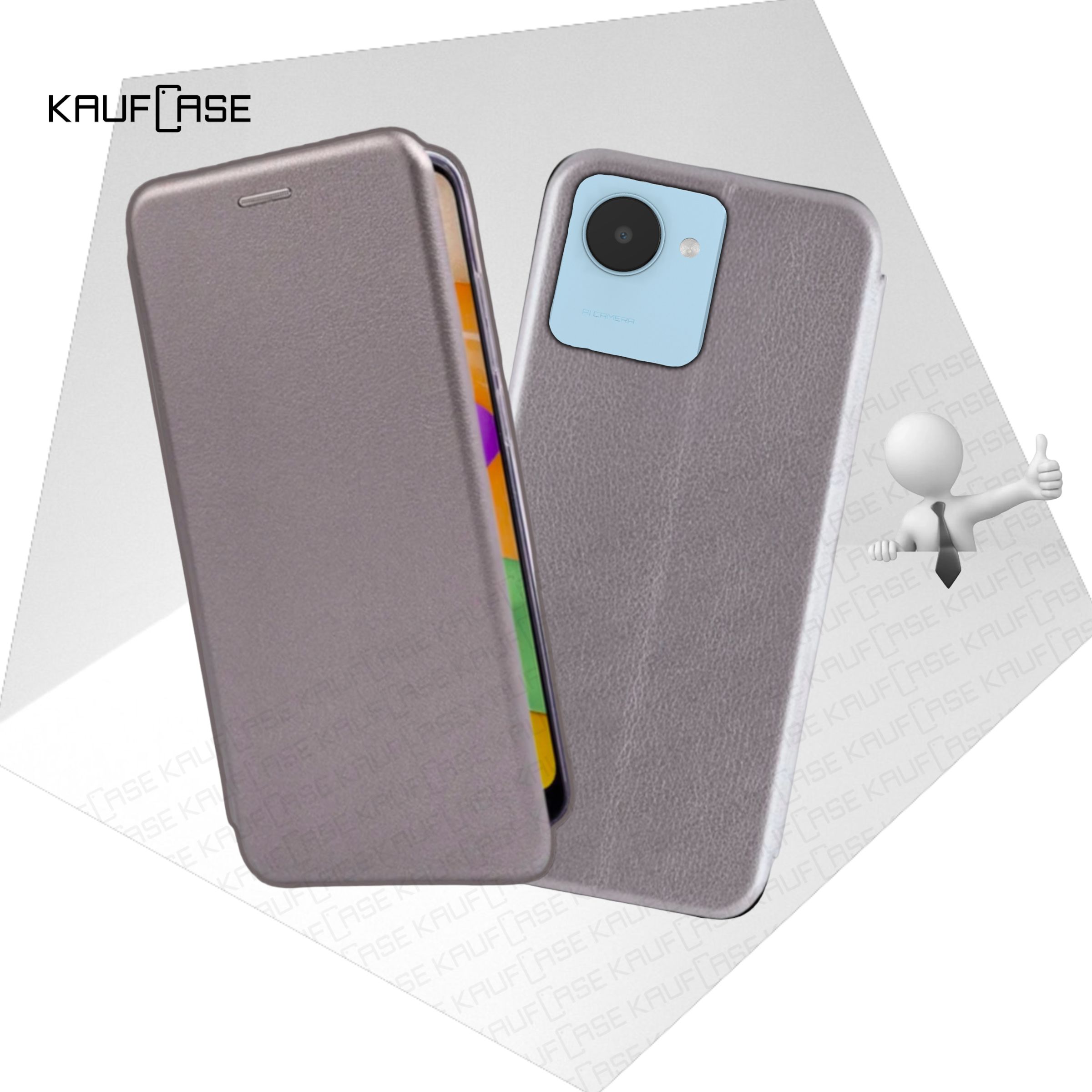 Чехол книжка KaufCase для телефона Realme C30/ C30s /Narzo 50i Prime (6.5"), серебро. Трансфомер
