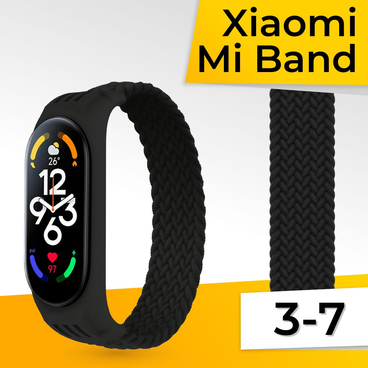 НейлоновыймонобраслетдляXiaomiMiBand3-7/СменныйтканевыйремешокдляСяомиМибэнд3-7,Черный