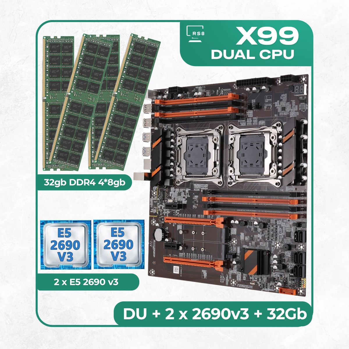 KllisreМатеринскаяплатаКомплектматеринскойплатыX99:ZX-DU99D4+2xXeonE52690v3+DDR432Гб4х8Гб